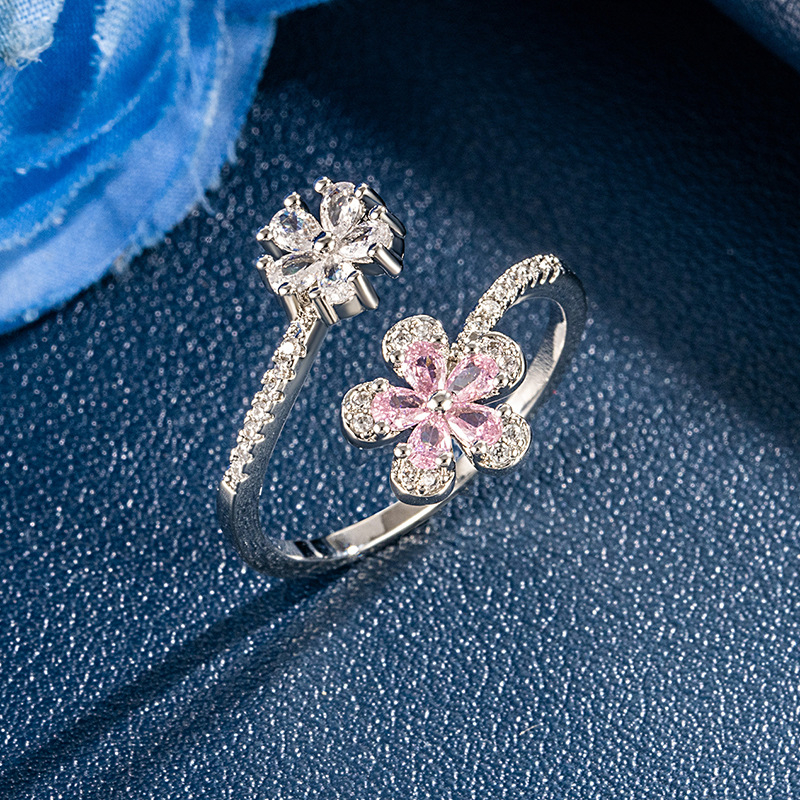 Women's Adjustable Cherry Blossom Pink Gem Ring